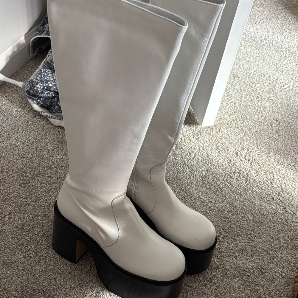 White Platform Knee-High Boots